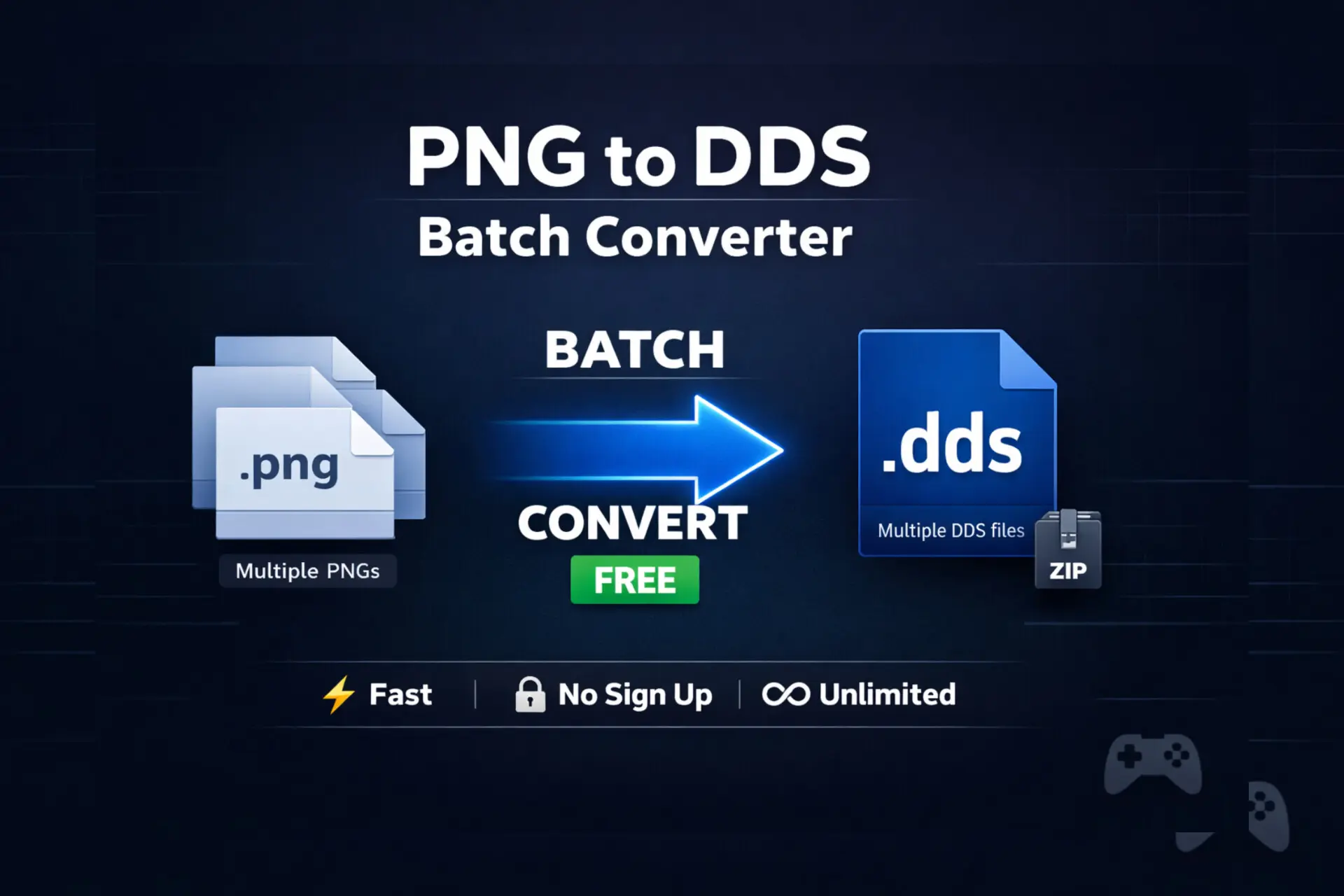 Batch Convert PNG to DDS Online | free, fast, No Sign Up