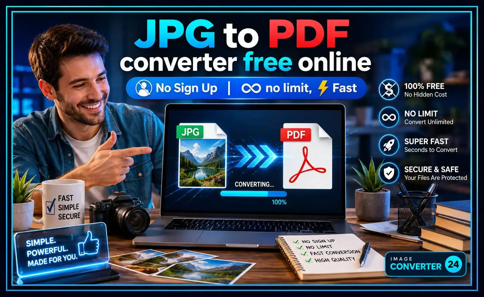 JPG to PDF converter free online No Sign Up | no limit, Fast