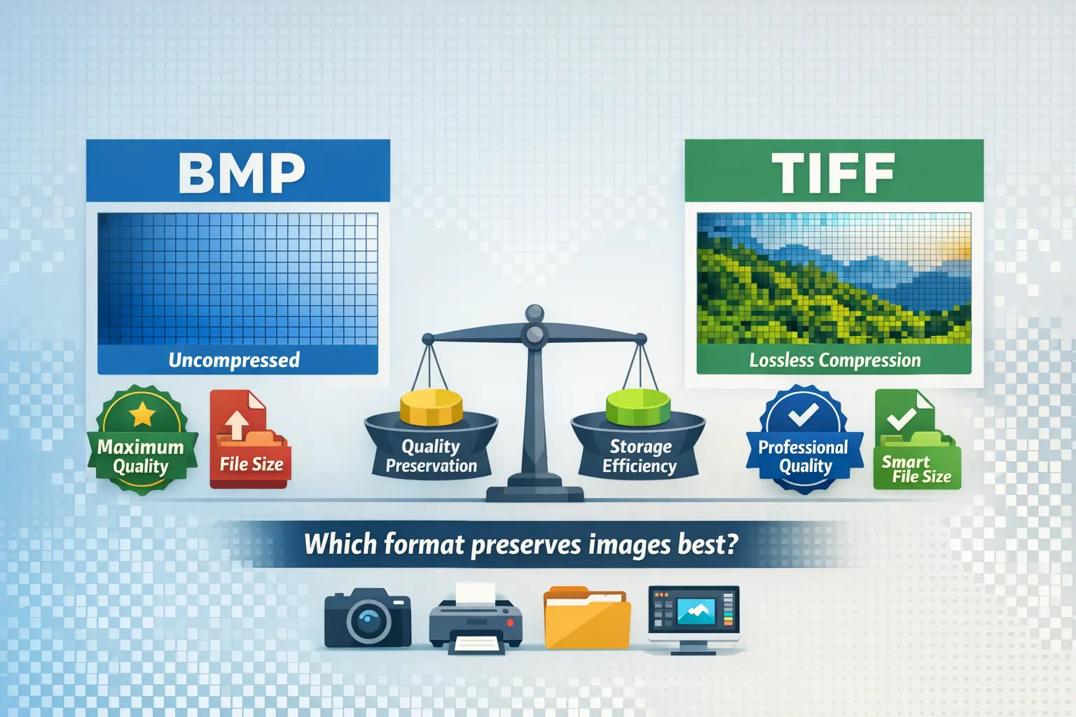 BMP vs TIFF quality, BMP or TIFF which is better, image quality preservation, lossless image formats, BMP file quality, TIFF format quality, best format for printing, archival image format, BMP vs TIFF comparison, professional image formats