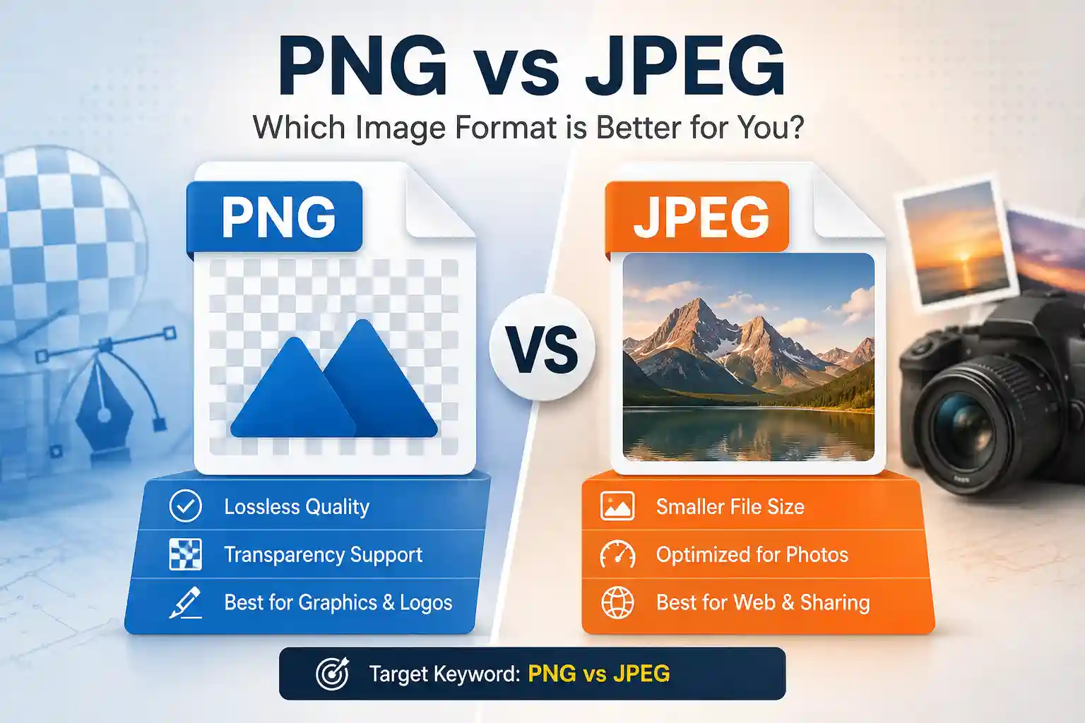 What's Better PNG or JPEG for Images? A comparison of PNG and JPEG formats, including image quality, file size, transparency, and best uses.