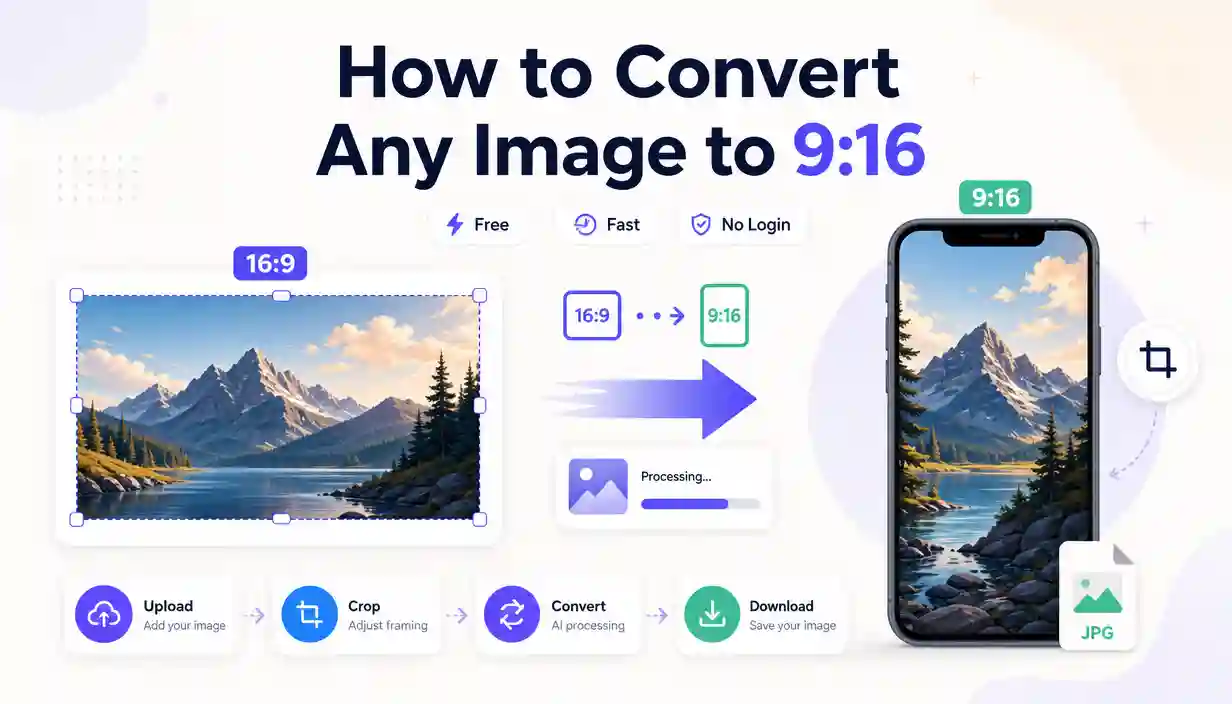 How to convert any image to 9:16 aspect ratio using an online image converter with before and after vertical resize example