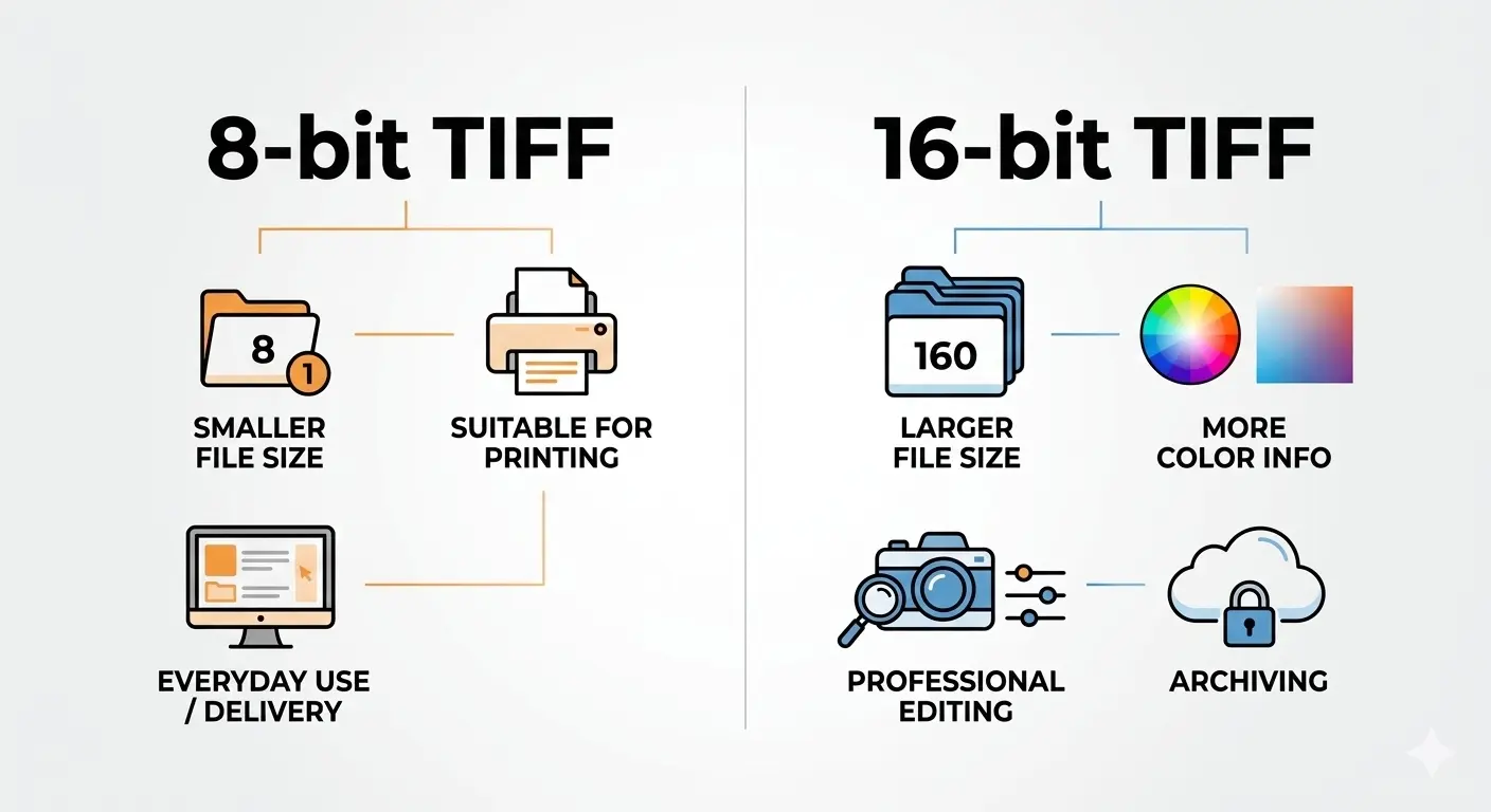 tiff 16 bit vs 8 bit, tiff 16 bit vs 8 bit comparison, tiff color depth 16 bit, tiff color depth 8 bit, tiff 16 bit advantages, tiff 8 bit file size, best tiff format for editing, tiff 16 bit printing quality, tiff vs tiff 16 bit, tiff 8 bit vs 16 bit ima