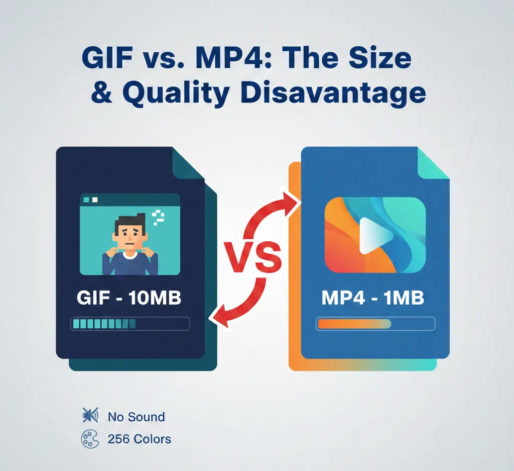 What is a disadvantage of using GIFs for videos?, GIF advantages and disadvantages, GIF disadvantages, GIF advantages, 