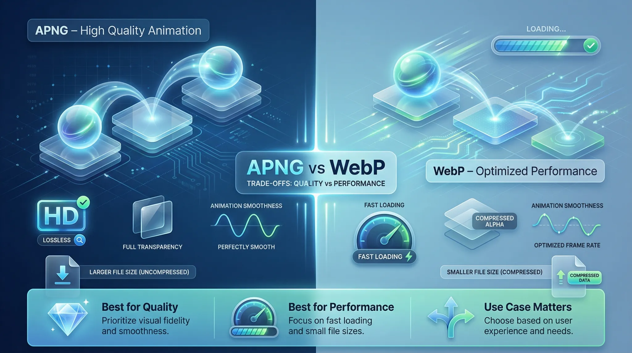 APNG vs WebP Full Comparison Guide, Compare APNG vs WebP to learn differences in animation support, file size, quality, and which format is best for modern web use.