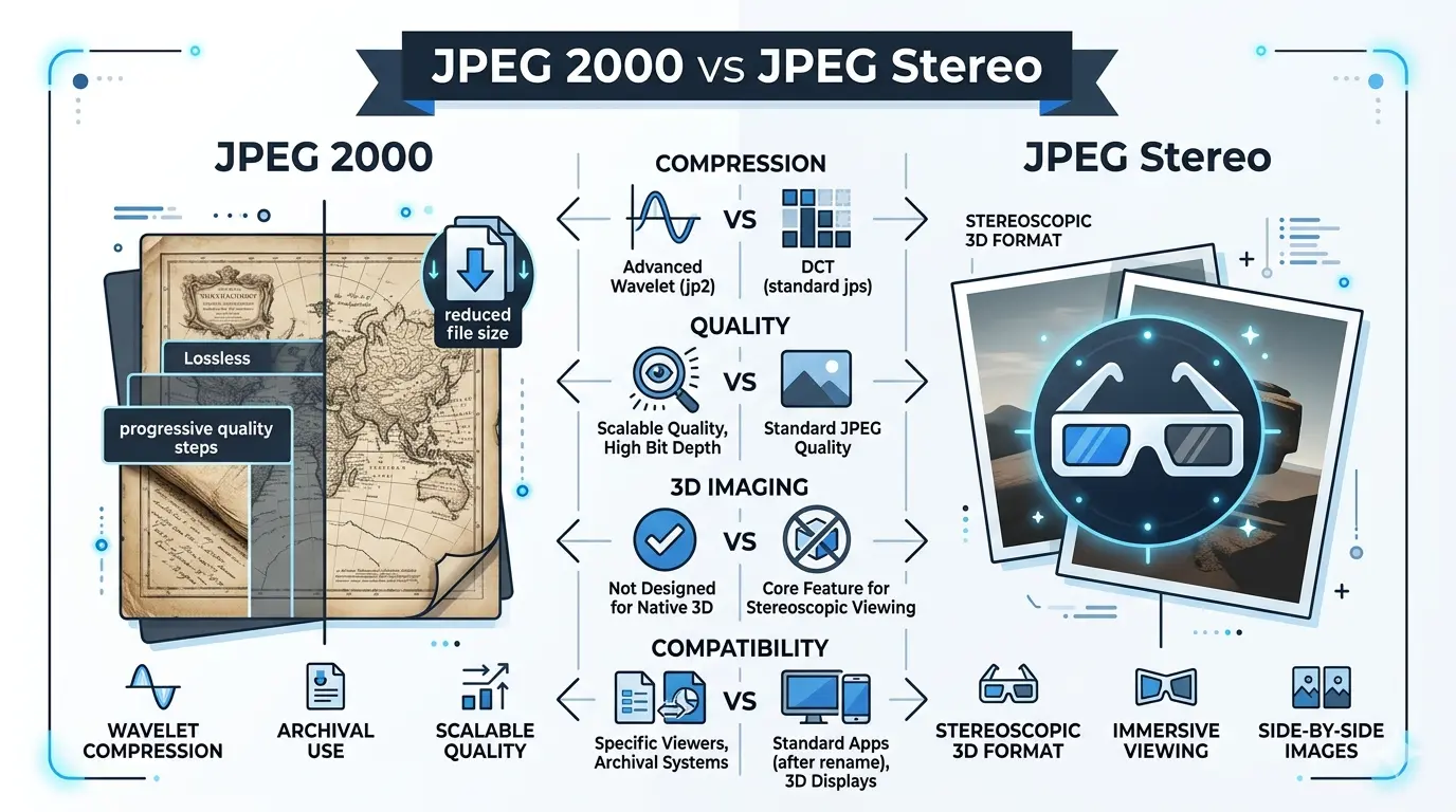 jpeg 2000 vs jpeg stereo, jpeg stereo vs jpeg2000, 3d jpeg vs jpeg 2000, stereoscopic jpeg format, jpeg2000 compression vs stereo image, advanced image format comparison