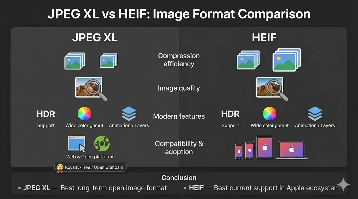 jpeg xl vs heif, heif vs jpeg xl comparison, jpeg xl vs heif quality, jpeg xl compression vs heif, heif image format explained, jpeg xl features, modern image formats comparison