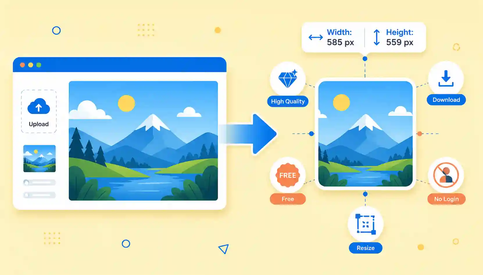 How to resize image to 585x559 pixels? Free, fast, no login. Use our 585x559 converter to get perfect dimensions instantly. Step-by-step guide + FAQs.
