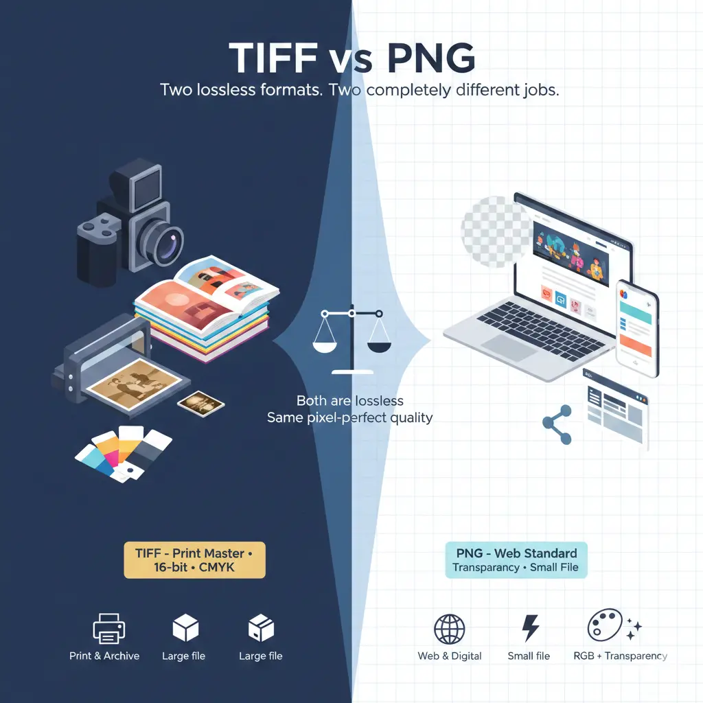 Difference Between TIFF and PNG, Tiff vs png for scanning, TIFF vs PNG file size, TIFF vs PNG for printing, TIFF vs PNG vs JPEG, Does TIFF support transparency, Which is better, PNG or TIFF?