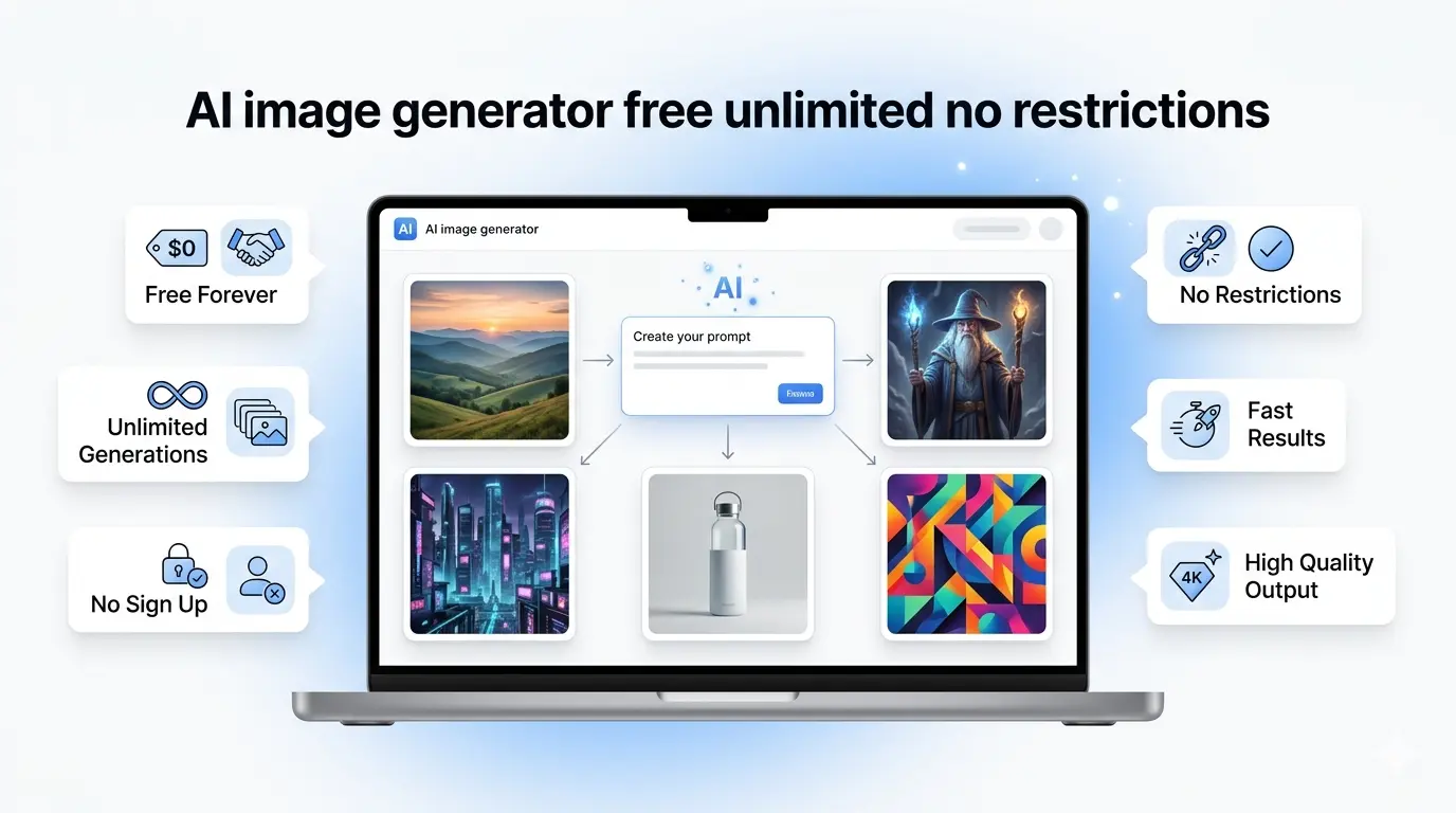 ai image generator free unlimited no restrictions, free unlimited ai image generator, ai art generator no limit, text to image ai free no signup, unlimited ai image generator no watermark, best free ai image generator 2026, ai thumbnail generator free
