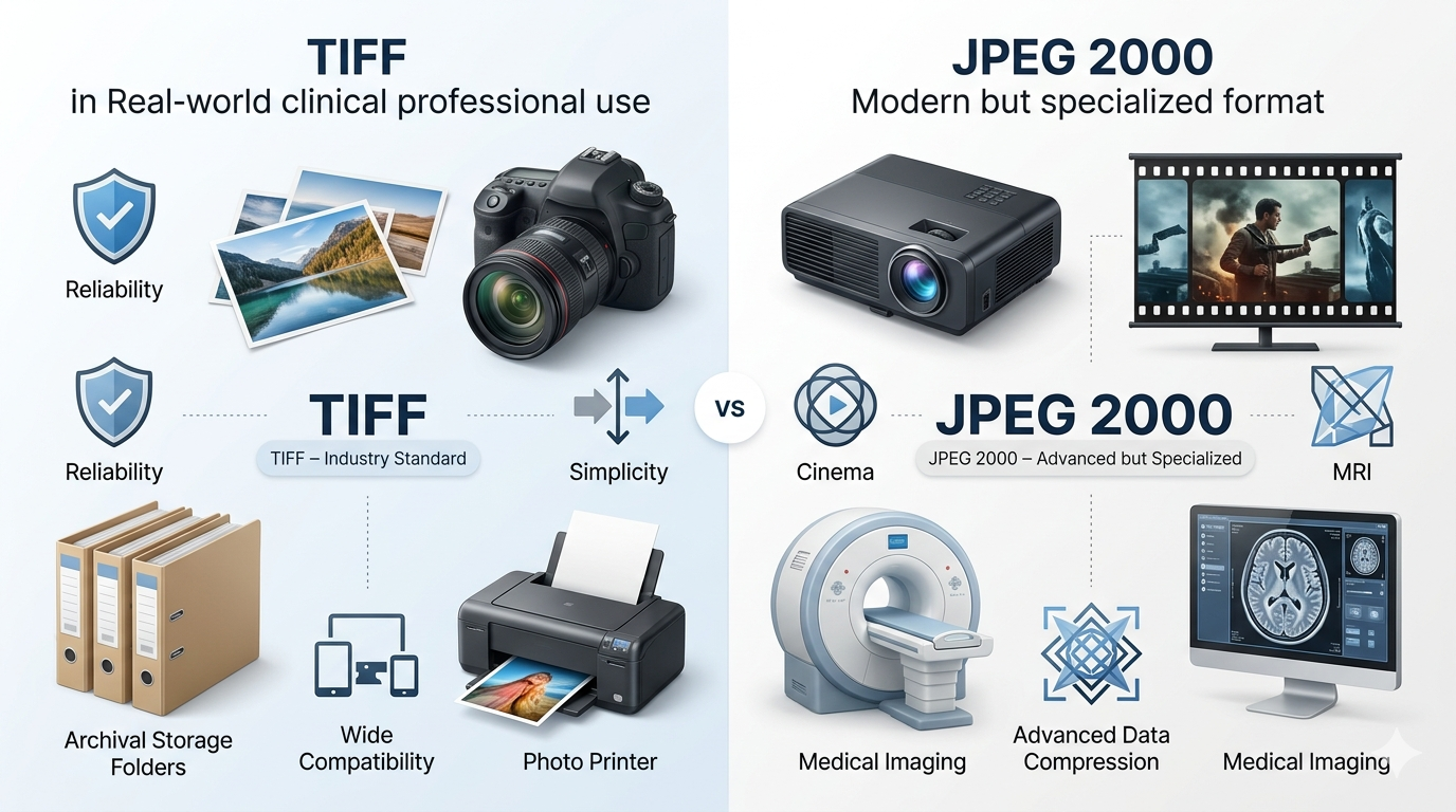 jpeg 2000 vs tiff, jpeg2000 vs tiff comparison, tiff vs jpeg2000 quality, jpeg2000 compression vs tiff, tiff image format vs jpeg2000, best format for image archiving, tiff vs jpeg2000 file size