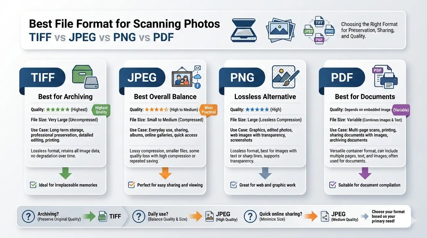 Best file type for scanning photos, Scanning old photos best resolution, Best format to scan photos, Best resolution for scanning photos, Best DPI for scanning photos, TIFF or JPEG for scanning photos, Best settings for scanning old photos