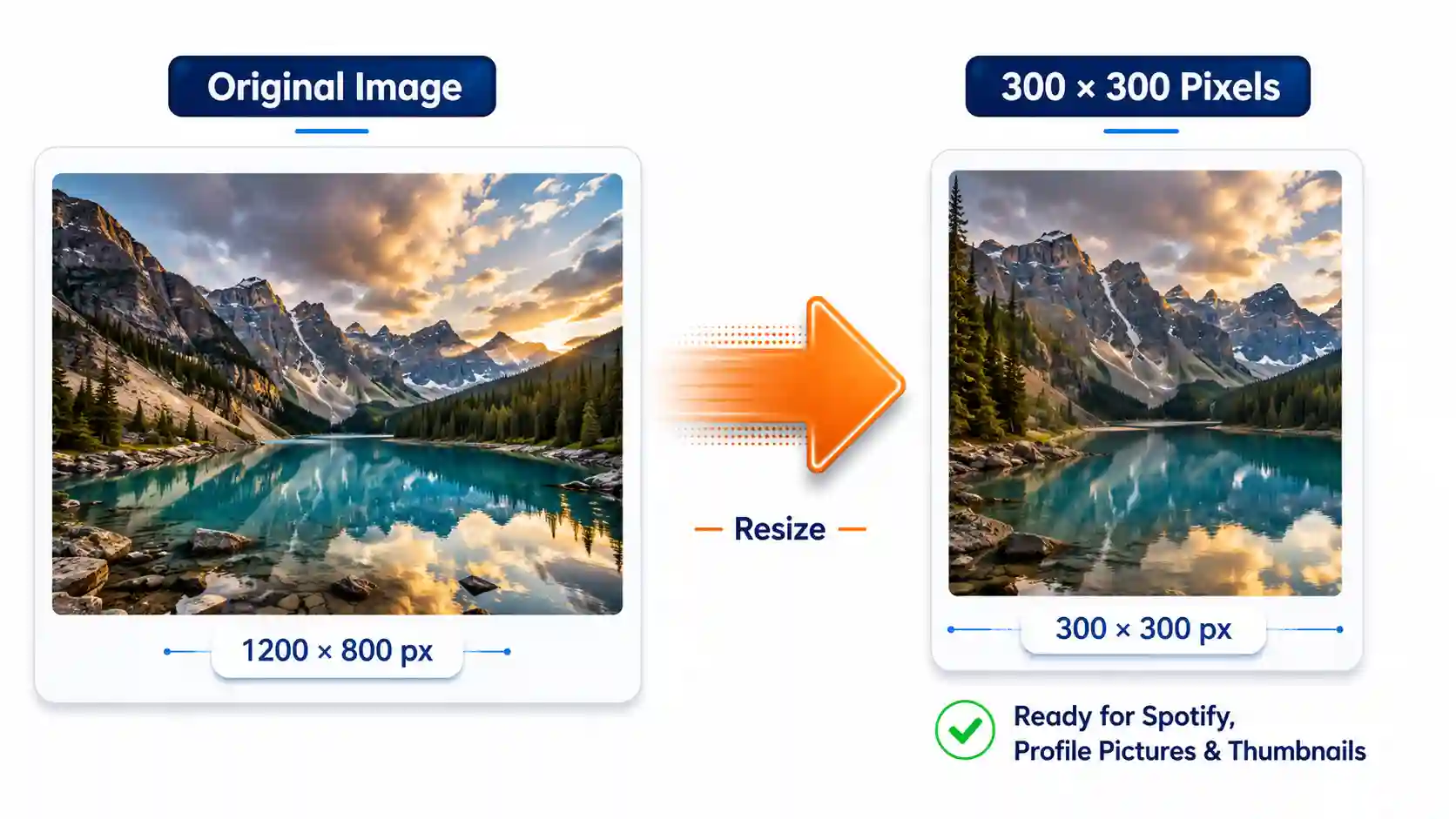 Before and after resizing an image to exactly 300x300 pixels showing the original image and the resized square version